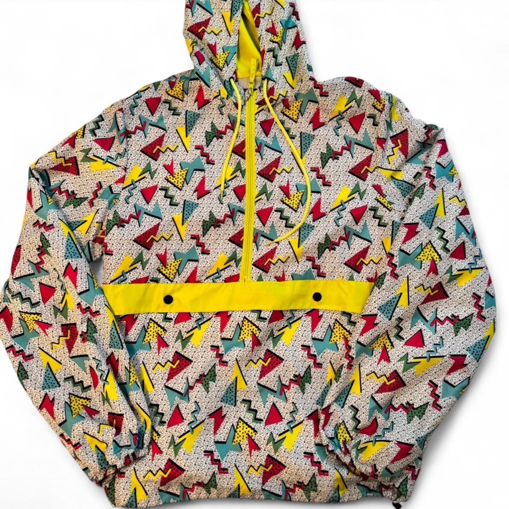 Men's Retro Black Jack Windbreaker Jacket with Yellow, Red & Teal Accents‎